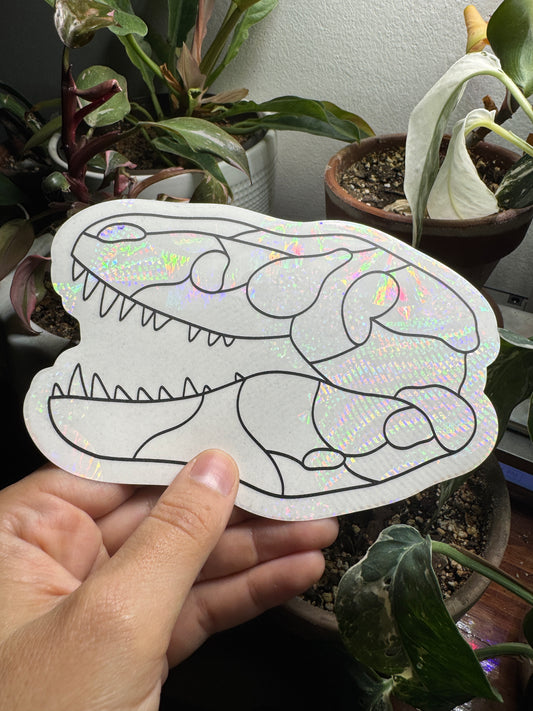 TRex Skull Prismatic Window Sticker